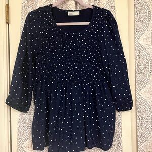 Croft & Barrow Dark Blue Blouse with White Polka Dots